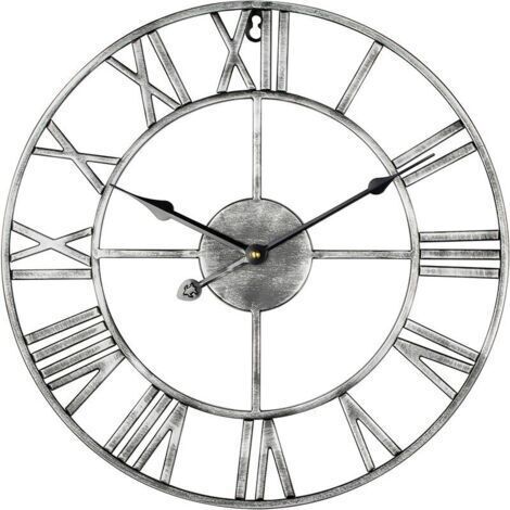 - Grandes horloges murales rustiques Modernes en métal Rondes silencieuses sans tic-tac à Piles 47cm Horloge Romaine Blanche Salon / Chambre / Cuisine Jardin décoration Murale (1/5)