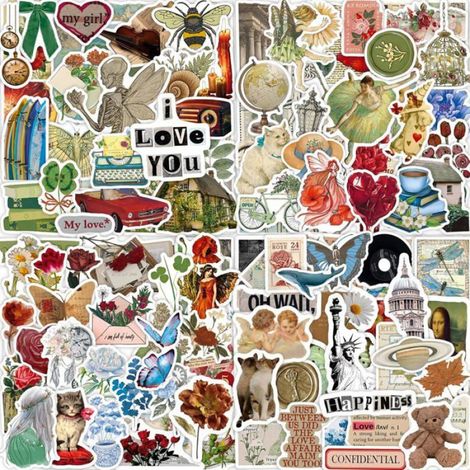 Autocollants Vintage - Vinyle Imperméable - Pour Décoration Scrapbooking Ordinateur Valise - Lot de 200 Pièces