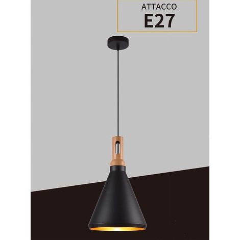 TrAdE Shop Traesio - Lampadario A Sospensione Stile Industriale In Metallo Pendente A Cono E27 A94 - Nero (1/5)