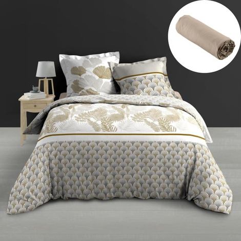 PacK housse de couette240 x 220 cm percale 78 fils Melisse + DH 140x190 cm Sable (1/5)
