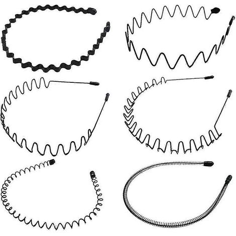 6er-Pack Metall-Haarbänder für Damen und Herren, Unisex-Haarbänder mit rutschfestem Gummizug, schwarze, gewellte Sport-Haarbänder für Frühling und Sport (1/5)