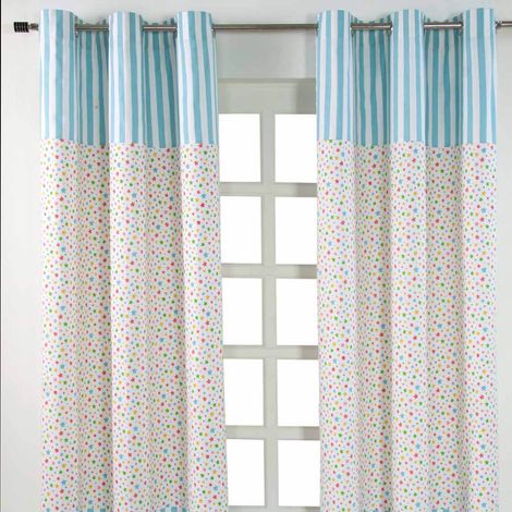 HOMESCAPES Gardinen mit Ösen Sterne bunt 2er Set 100% Baumwolle, 137x117 cm