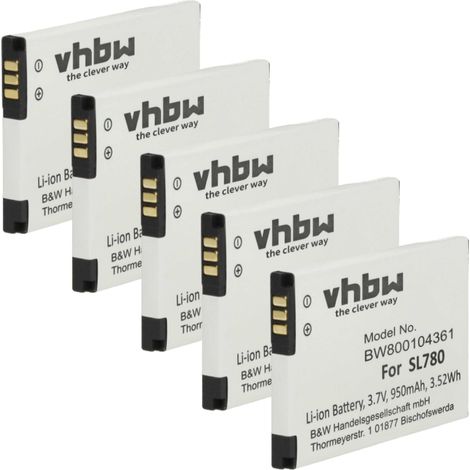 vhbw 5x Akku kompatibel mit Siemens Gigaset SL610H Pro, SL780, SL450H, SL450A Go, SL450HX schnurlos Festnetz Telefon (950 mAh, 3,7 V, Li-Ion)
