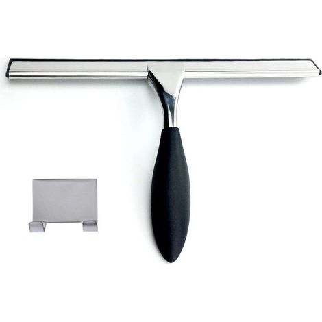 Raclette Pour Porte De Douche - Poignée Courbée Antidérapante - Fixation Par Crochet - Pour Vitres Miroirs Carrelage Et Vitres Automobiles - 1 Pièce (1/5)