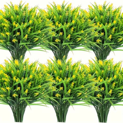 Set of 6 Artificial Outdoor Green Plants, Artificial Lavender, UV-Resistant — Yellow (1/5)