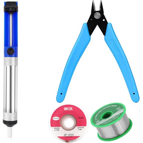 2 Stück  Entlötpumpe, Entlötdocht, Mikro Scherdrahtschneider Zange, Bleifreies Lötzinn mit Kolophoniumkern, 4-teiliges Entlötpumpe Set Löt Kolbenunterstützungs Zubehör, Löt-Entfernungswerkzeug