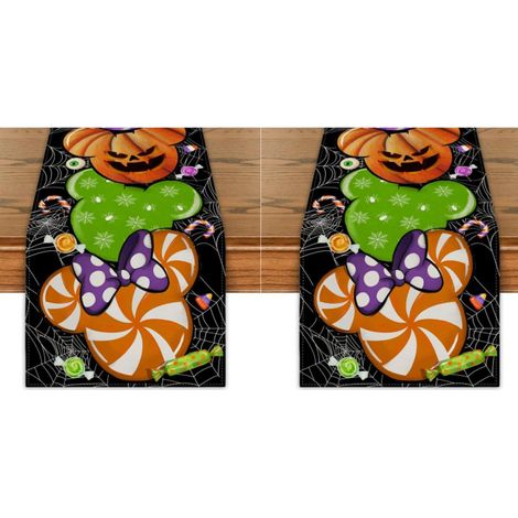 Camino de mesa de Halloween de 33 x 183 cm, decoración de mesa espeluznante para el hogar y fiestas, centro de mesa, decoración de mesa (2 piezas) (1/4)