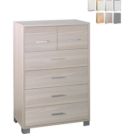 Hohe Schlafzimmerkommode mit sechs Schubladen Light Elm 70x41x h112 cm (1/5)