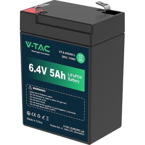 Batería de litio V-TAC de 6,4 V y 5 Ah para alarmas, videovigilancia y SAI T2 (70 x 47 x 99 mm, IP55)