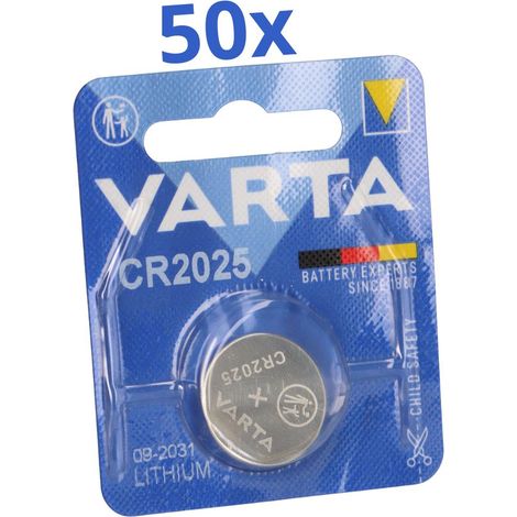 50x VARTA CR2025 Lithium-Knopfzelle 3V 1er Blister (1/5)