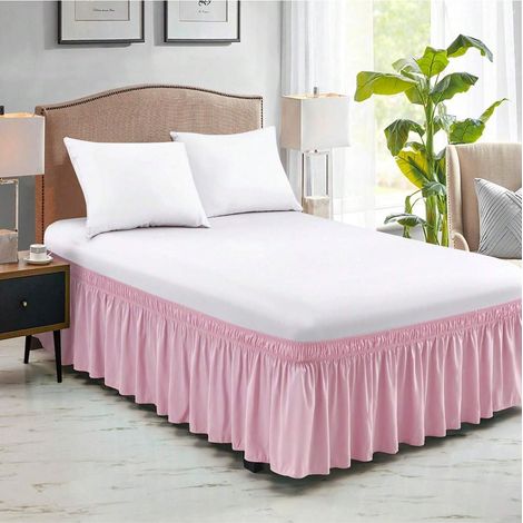 Jupe de Lit Élastique Unie à Volants en Dentelle, Ensemble de Literie Doux et Durable, 153 x 203cm Taille Queen, Anti-Poussière (Rose) (1/5)