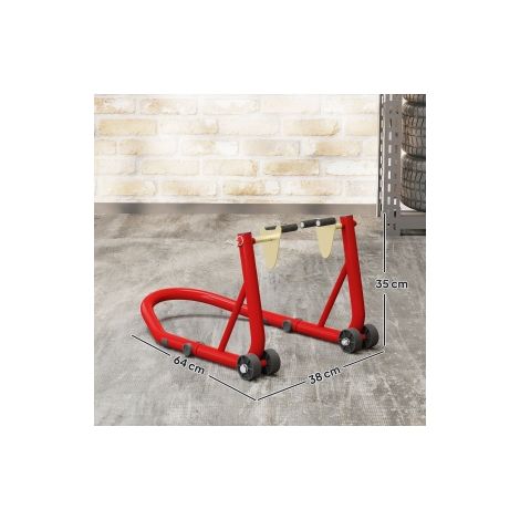 Ensemble de béquilles d atelier pour moto rouges en acier, avant et arrière, capacité 544 kg, avec roulettes pour garage (1/5)