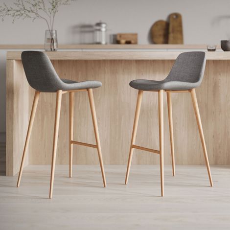 Lot de 2 tabourets de bar 46x52x94 cm en tissu chiné gris clair