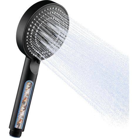 Pommeau de Douche Anti Calcaire Multi-niveaux, 6 Modes Pommeau Douche Haute Pression, Universel Douchette avec Filtre Economie d'eau, pour Eau Dure, Facile à Nettoyer, Noir (1/5)