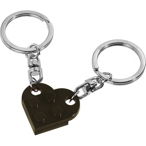 Porte-clés assortis pour couples – Cœur en brique compatible avec Lego – Pour amoureux/amoureuse – Adorable pour les couples et les meilleurs amis – Collier Cœur fendu – Lot de 2 – Coffret cadeau de d (1/5)