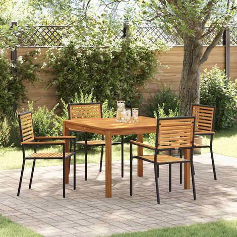 vidaXL Garten Essgruppe 5 pcs Schwarz Massivholz Akazie (1/5)