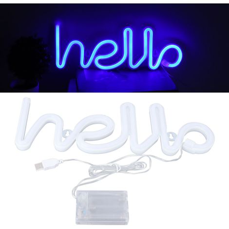 Enseigne lumineuse LED néon « Hello » - Décoration murale pour mariage/fête - Alimentation USB/piles - Bleu (1/5)