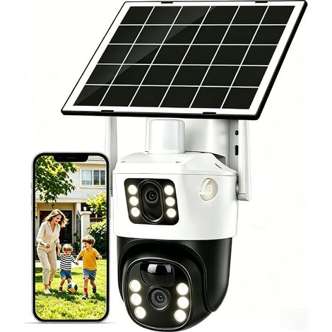 Caméra de surveillance sans fil KinZon 2K avec panneau solaire et batterie, PTZ à 360°, détection PIR, vision nocturne en couleur, audio bidirectionnel, alarme sonore, IP65 (1/5)