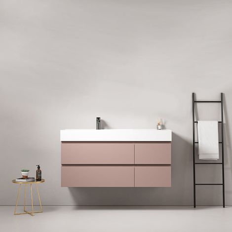 Mobile bagno sospeso 120 cm Rosa Retro Lavabo a Sinistra in Resina Senza Specchio - Fiji Paint (1/4)