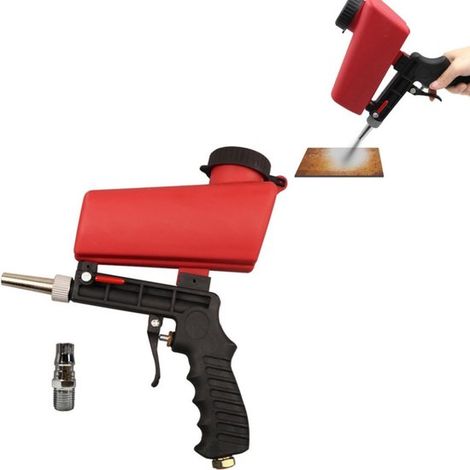 Kit sabbiatrice pneumatica portatile rossa, monoblocco, a gravità, per la rimozione di vernice, ruggine, macchie e polvere. (1/4)
