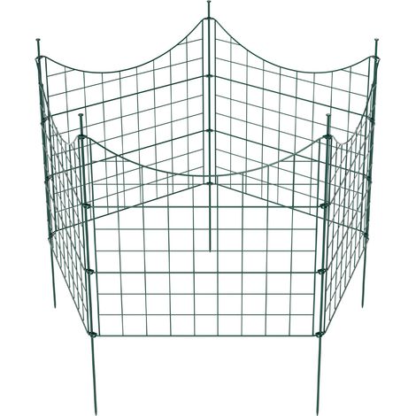 Wolketon Valla para estanque de metal verde, juego de 5 paneles con 6 estacas, forma cóncava (1/4)
