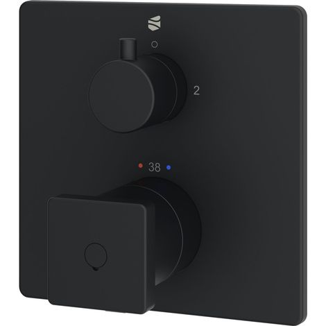 BERNSTEIN - Miscelatore termostatico per doccia parete incasso, ottone nero opaco, 2 uscite, funzione antiscottatura - 14x14x7cm (LxAxP) - LAVOA	Nero opaco