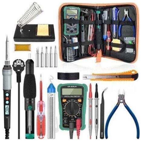 Kit Fer a Souder electrique a Affichage Numerique 90W Ensemble de 18 pieces Temperature Reglable 100�� a 480�� Avec Multimetre,-Karteo (1/5)