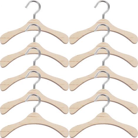 Set mit 10 Holzkleiderbügeln für BJD-Puppen, Puppenkleidungsbügel, Puppenaccessoiresbügel (7,5 cm) – 7,50 x 1,25 x 0,63 cm – Braun (1/4)