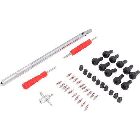 Kit d'outils pour retirer les obus de valve de pneu, outil pour obus de valve 4 voies, capuchons de valve simples et doubles, extracteur d'obus de valve pour moto/vélo (1/5)