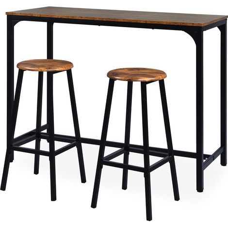 Table de bar style industriel avec ses 2 tabourets Jostin Bois et Métal Noir