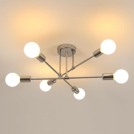 Plafonnier Industriel 6 Lumières - Métal Chromé - Orientation Ajustable - Salon Chambre Cuisine - Diamètre 60 cm (1/5)