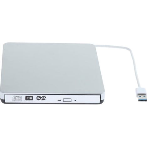 Lecteur CD/DVD externe USB 3.0 ultra-fin portable, gravure rapide CD 24x DVD-RW 8x, plug-and-play, compatible Windows/Mac/Linux (1/5)