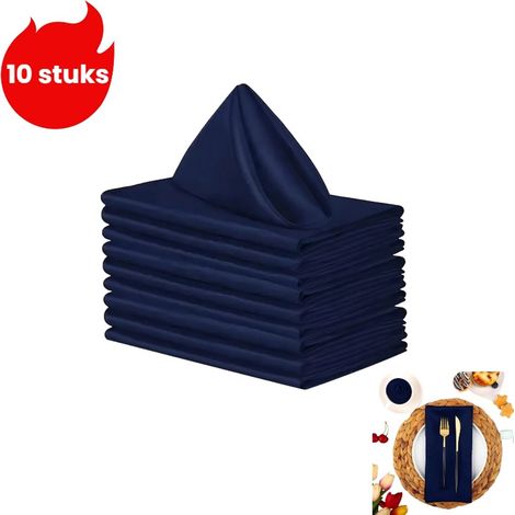Lot de 10 serviettes carrées pour hôtels/restaurants (30 x 30 cm), bleu marine, idéales pour un usage domestique. (1/5)