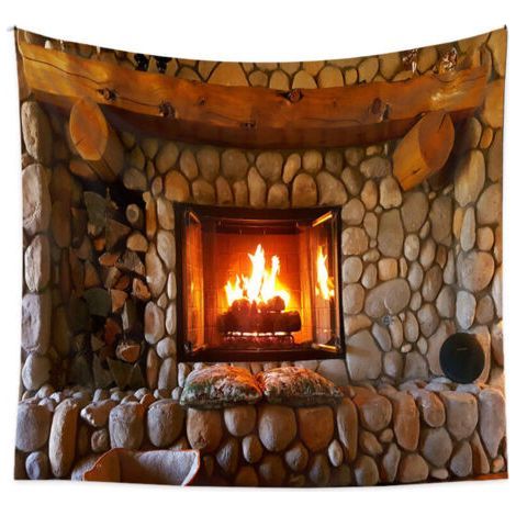 1PC Wall tapestry, wall hanging, fireplace pattern, wall decoration for living room, office, 150 x 200cm (1/4)