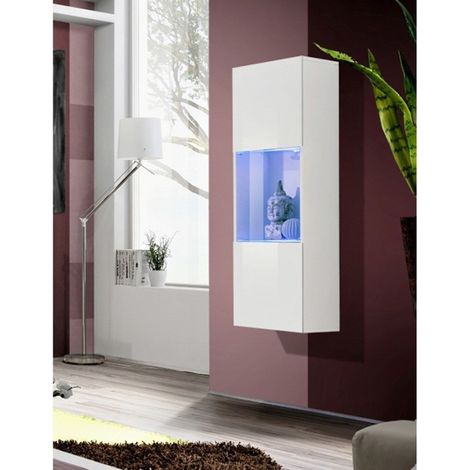 Vitrine LED Murale Design "Fly A3" 126cm Blanc (1/4)