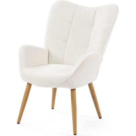 MEUBLES COSY Sillón escandinavo con cómodo respaldo y reposabrazos en tejido de esponja efecto piel de oveja con costuras. (1/5)