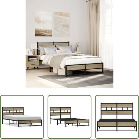 Cadre de lit - Cadre de lit en métal sans matelas chêne sonoma 120x190 cm (1/5)