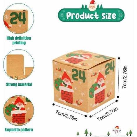 24pcs Calendrier de l'Avent de Noël, Bonhomme de Neige du Père Noël Boîte Noël Boîtes Cadeaux pour Décoration de Vacances de Noël en Famille (SKU Pro (1/5)