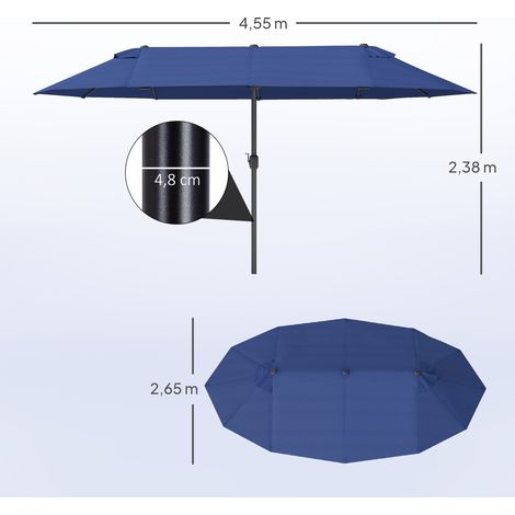 Parasol double 455 x 265 cm, parasol anti-UV à manivelle, parasol de balcon résistant au vent, parasol à manivelle, protection solaire pour balcon et jardin, bleu (1/5)