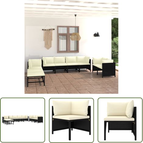 The Living Store 10-tlg. Garten-Lounge-Set mit Kissen Poly Rattan Schwarz - Gartengeräte - Loungemöbel - Outdoormöbel - Gartenloungeset - Poolparty (1/5)