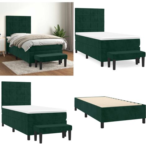 Sommier à lattes de lit avec matelas Vert foncé 90x190 cm - Sommier à lattes - Matelas à ressorts ensachés (1/5)