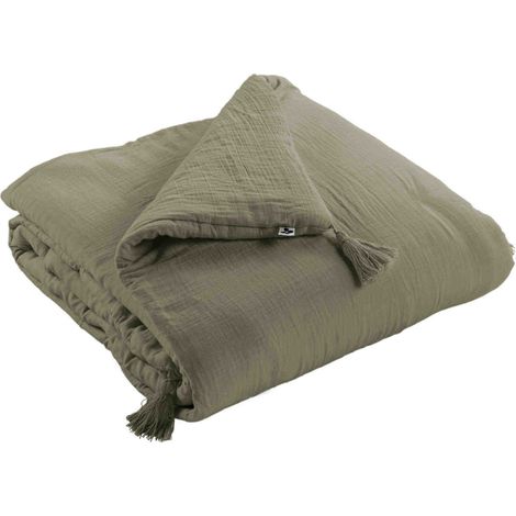 Couvre-lit double gaze de coton kaki 90x200 cm (1/2)