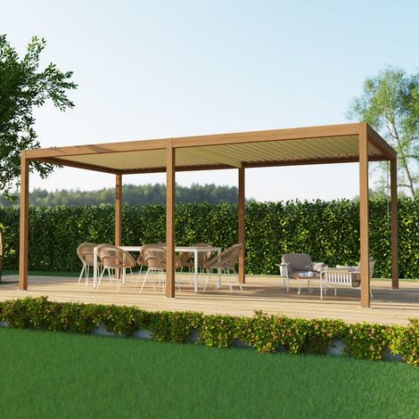 Pergola Bioclimatique Aluminium Autoportante Aspect Bois 6x3 Manuelle S ORIAL France (1/5)