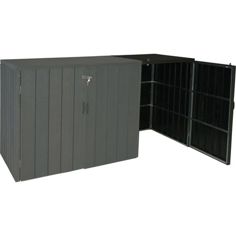 [NEUWERTIG] XL 1er-/2er-WPC-Mülltonnenverkleidung Erweiterung HHG-040, Premium Mülltonnenbox, Metall Holzoptik anthrazit