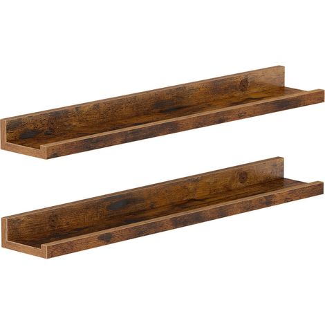 Vasagle – Lot de 2 étagères murales flottantes 60 cm – Bords surélevés pour cadres photo – Charge maximale 10 kg – MDF marron rustique (1/5)
