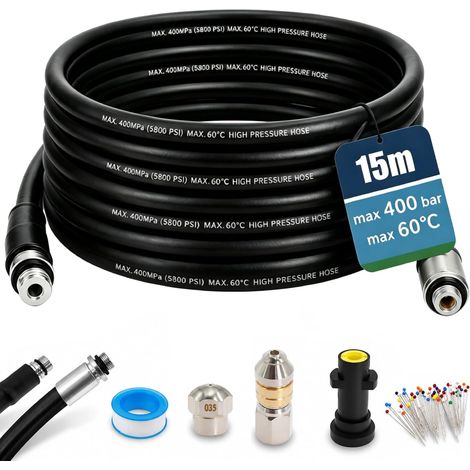 Drain Cleaner Hose 15 m Suitable for K2 K3 K4 K5 K6 K7 400Bar 140°F, High Pressure Ferret High Pressure Washer Accessory (1/5)