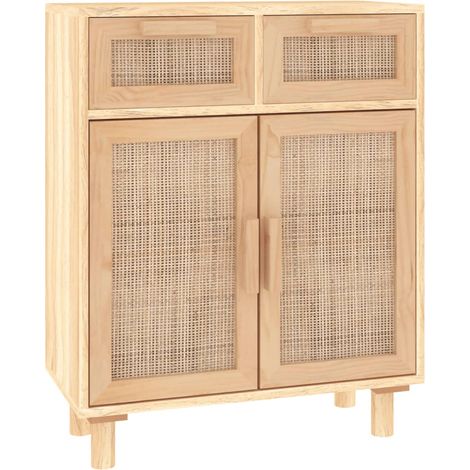 GBLY Sideboard Braun 60x30x75 cm Massivholz Kiefer und Natur-Rattan (1/5)