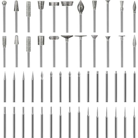 52 Stück Diamant Frässtifte Kompatibel mit Dremel, Diamond Schleifstifte Körnung 52 Körnung 120, Diamant Fräser mit 3mm Schaft Passform für Stein Glas Keramik Schnitzen,Schleifen,Polieren,Gravieren (1/5)