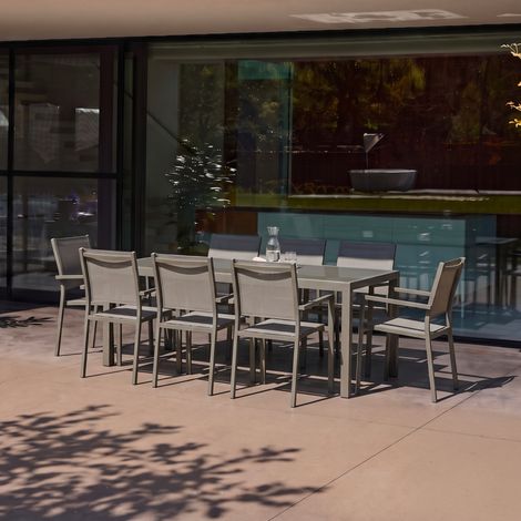 Table de jardin aluminium + 8 assises - Capua 180cm - kaki - 8 places - 1 grande table rectangulaire. 8 fauteuils empilables