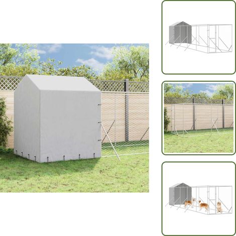 The Living Store Cuccia Cani da Esterno Tetto Argento 2x10x2,5 m Acciaio Zincato - Cuccia per animali da compagnia